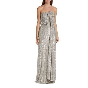 Badgley Mischka Strapless Sequin Bow Gown